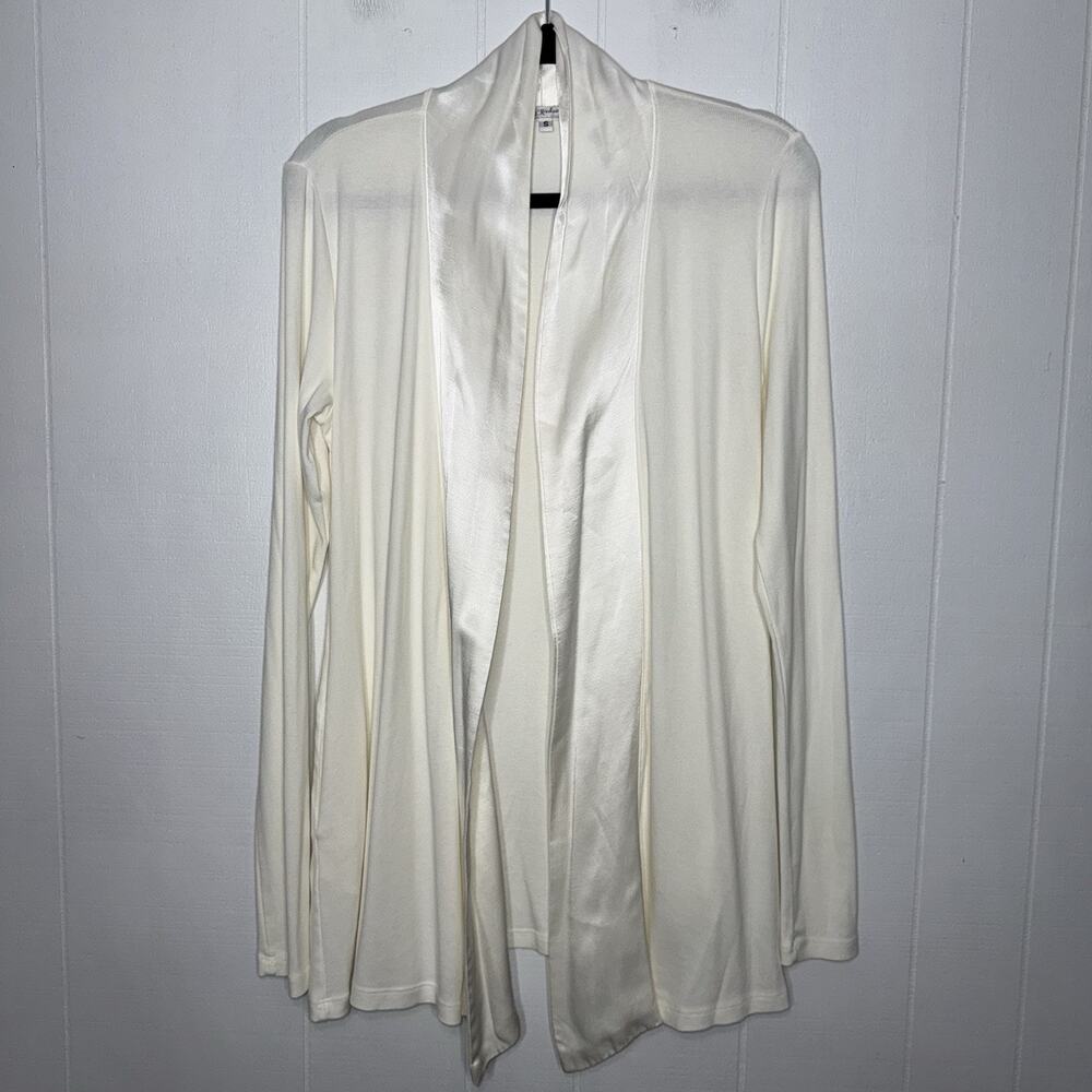 Pj Harlow Women’s Shelby Cardigan Robe Satin Trim Ivory White Size Small
